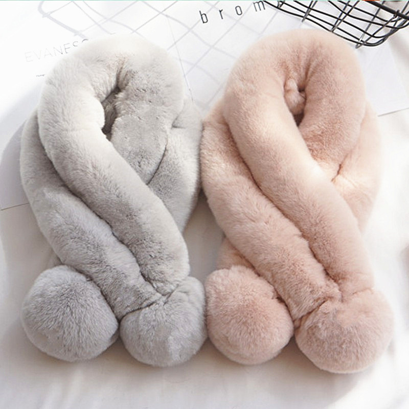 2024新款韩版獭兔毛皮草围巾秋冬季保暖围脖交叉毛毛脖套女士加厚