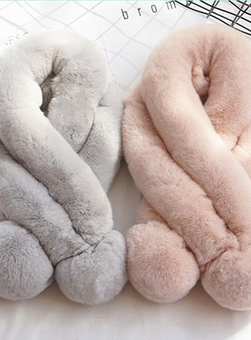 2024新款韩版獭兔毛皮草围巾秋冬季保暖围脖交叉毛毛脖套女士加厚