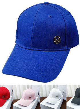 字母M标蓝色棒球帽女韩版百搭春秋遮阳防晒情侣休闲硬顶鸭舌帽男