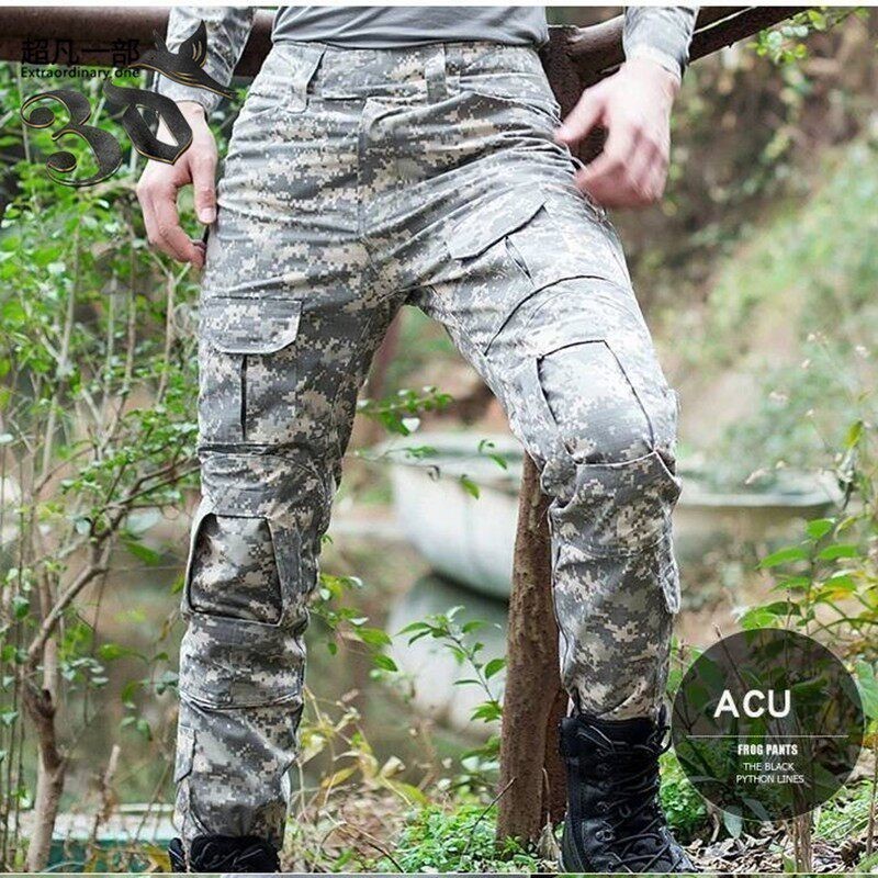 户外男特种兵ACU迷彩战术裤个性修身蛙裤休闲运动裤多兜工装裤子