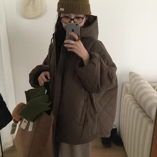 montague正品现货~连帽菱格压线棉服外套韩国冬季保暖宽松INS棉衣