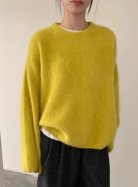 AT BRUNCH正品！氛围毛感兔绒套头毛衣韩国冬季加厚圆领宽松针织