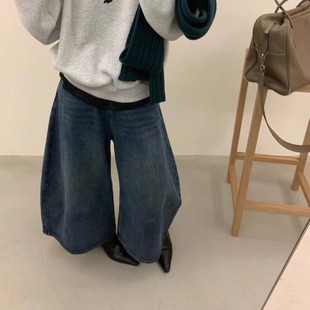 加厚高腰八分裤 冬季 韩国水洗色七分阔腿牛仔裤 bowtie小个子BI入