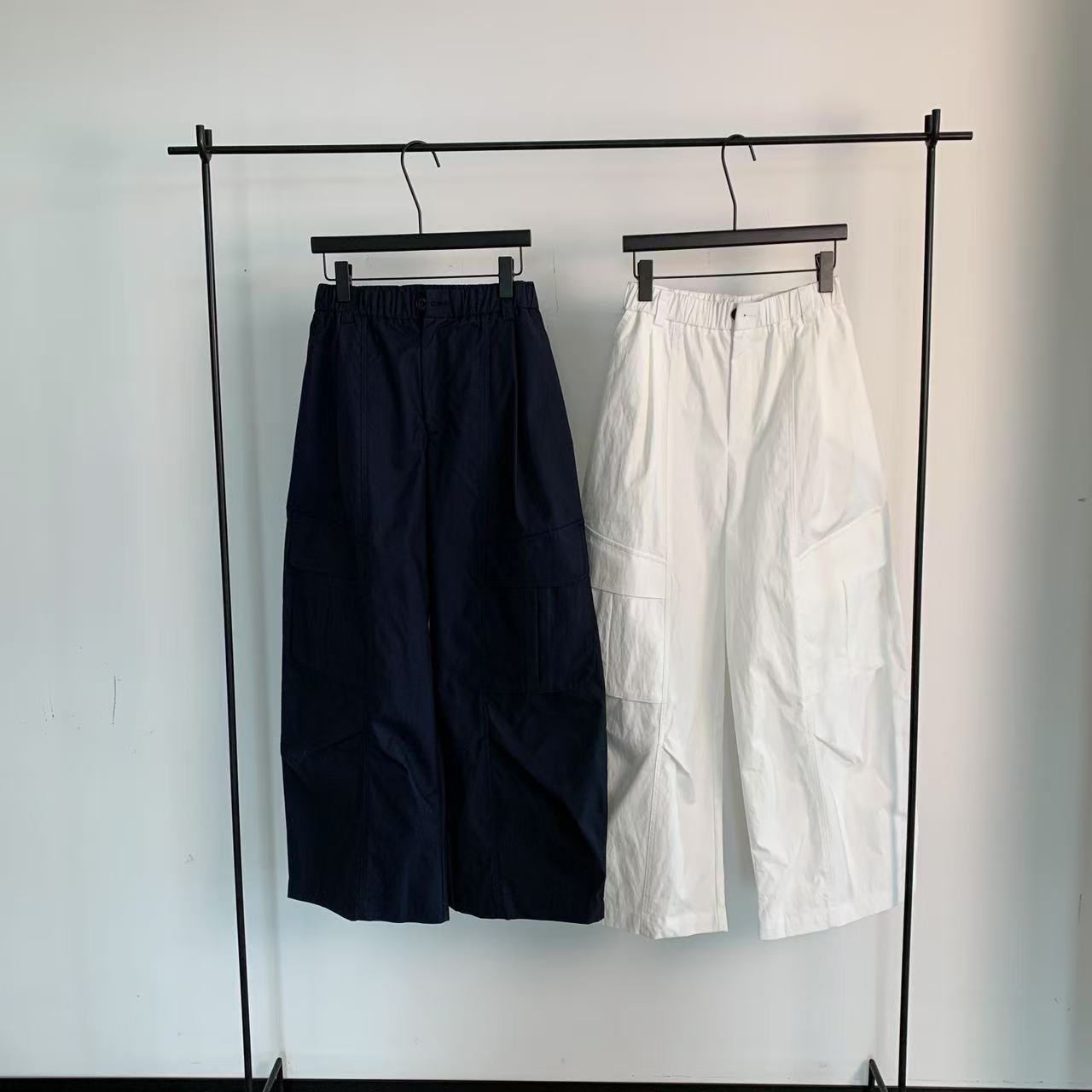 gabrielle甜酷风~韩国松紧腰口袋工装裤秋冬阔腿裤休闲百搭长裤子