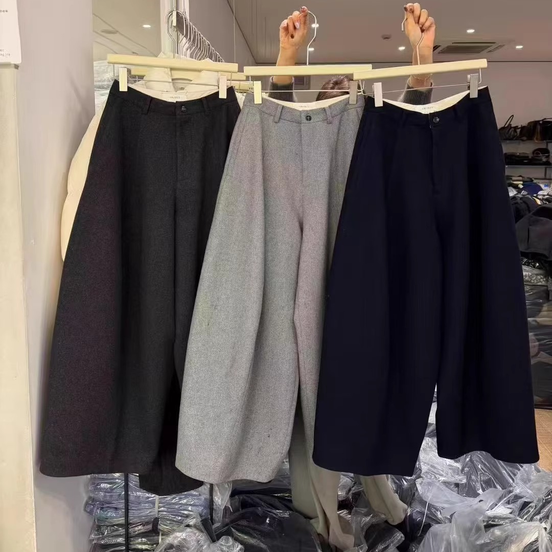 OBJECT版型质感超赞!韩国羊毛气球裤阔腿裤冬季加厚萝卜裤长裤子