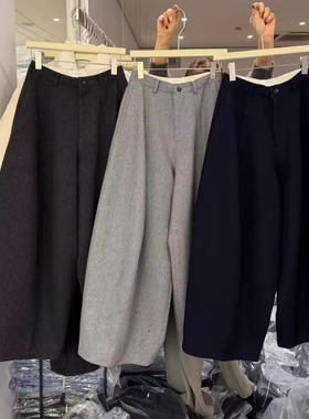 OBJECT版型质感超赞！韩国羊毛气球裤阔腿裤冬季加厚萝卜裤长裤子