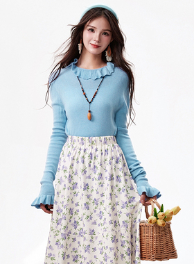 奥莱专柜正品 MO冬装2025新款 可爱荷叶领上衣外穿内搭软糯毛衣女