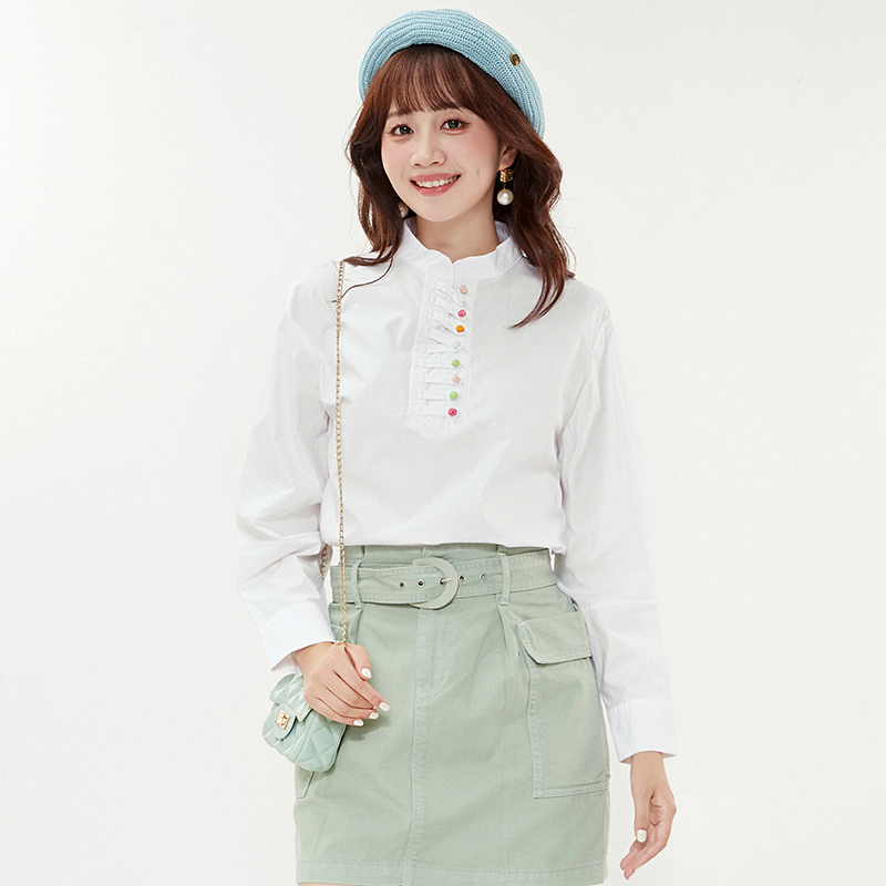 通勤棉质上衣可开扣宽松衬衫