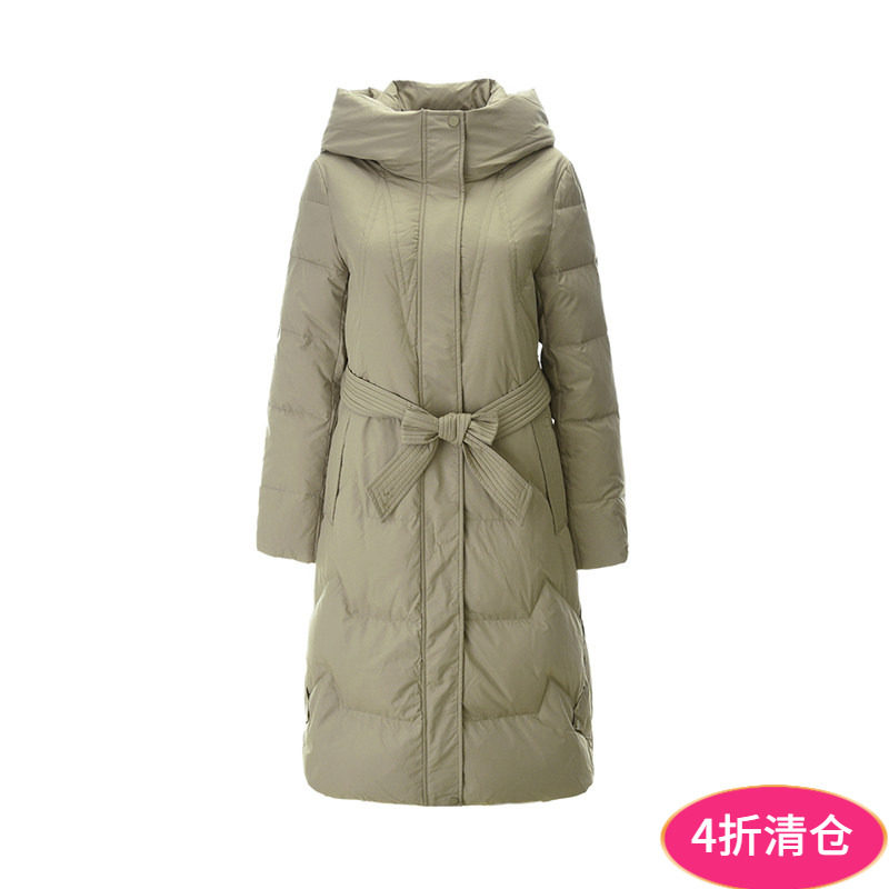 奥莱专柜品牌撤柜正品 ZG冬装新款 宽松加长款白鸭绒连帽羽绒服女