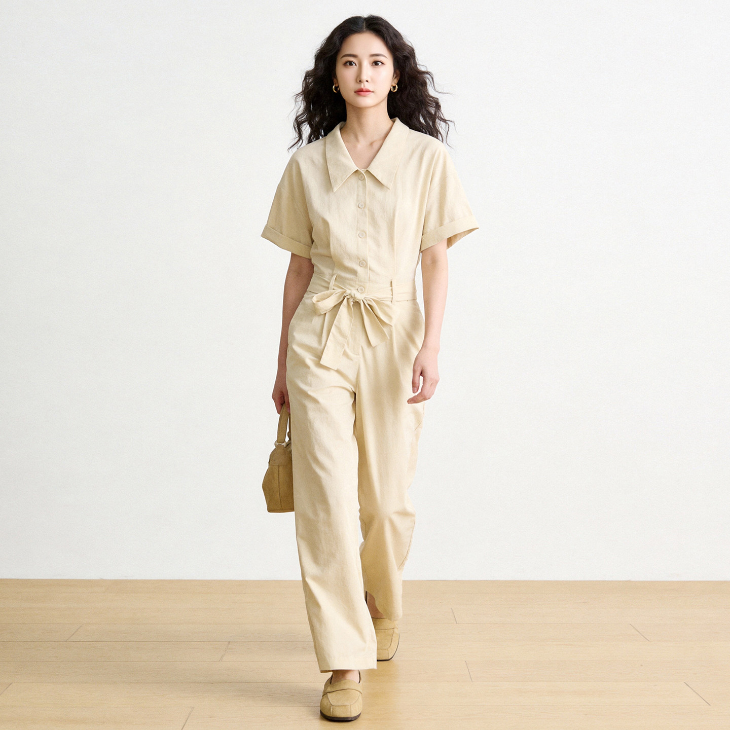 连体上衣直筒休闲裤女