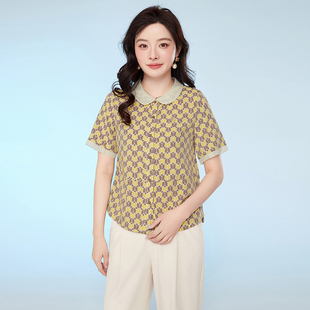 女 2025年夏装 Outlets专柜 LH系列撞色拼接复古气质百搭五分袖 衬衫
