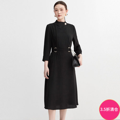 气质修身中长连衣裙女