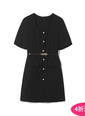 奥莱专柜品牌撤柜正品 LM夏装2025新款 法式优雅短裙系腰带连衣裙