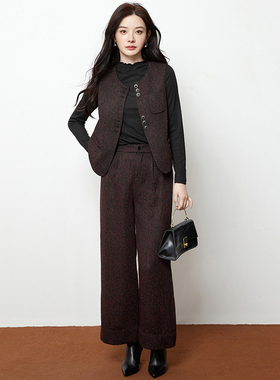 奥莱专柜撤柜正品 精品汉货HH秋装新款 上衣+马甲+长裤三件套装女