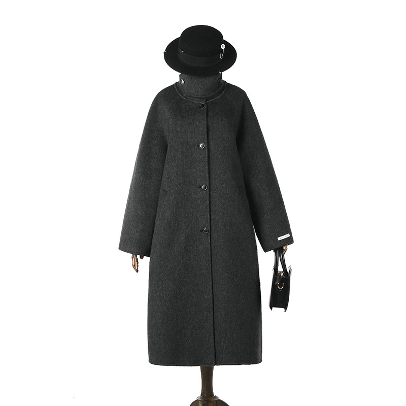 奥莱专柜正品 HZ冬装2025新款 加长款含羊毛双面尼毛呢外套大衣女