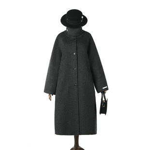 奥莱专柜正品 HZ冬装2025新款 加长款含羊毛双面尼毛呢外套大衣女