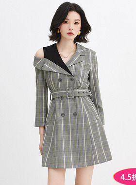 奥莱专柜品牌撤柜正品 LI秋装2025新款 单边露肩设计感短裙连衣裙