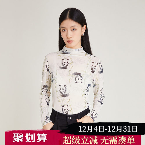 熊猫图案百搭半高领打底衫