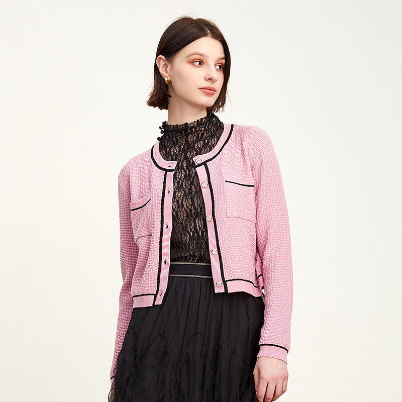 奥特莱斯品牌折扣 SOMSOM索玛春装新款 短款小香风针织开衫外套女,女装/女士精品,毛针织衫,淘宝优惠券,粉丝福利购,淘宝优惠卷