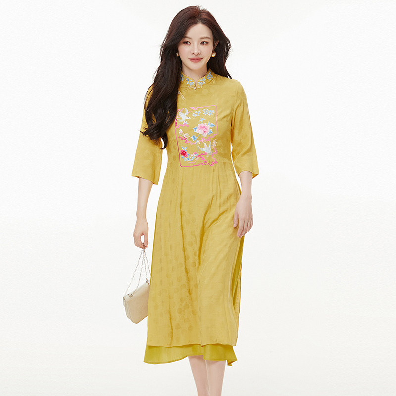奥莱专柜撤柜正品 深圳南油NY秋装新款 复古国风刺绣中长裙连衣裙,女装/女士精品,连衣裙,淘宝优惠券,粉丝福利购,淘宝优惠卷