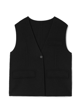 2025年冬Outlets正品 高端HE系列含羊毛无袖双面尼毛呢外套大衣女