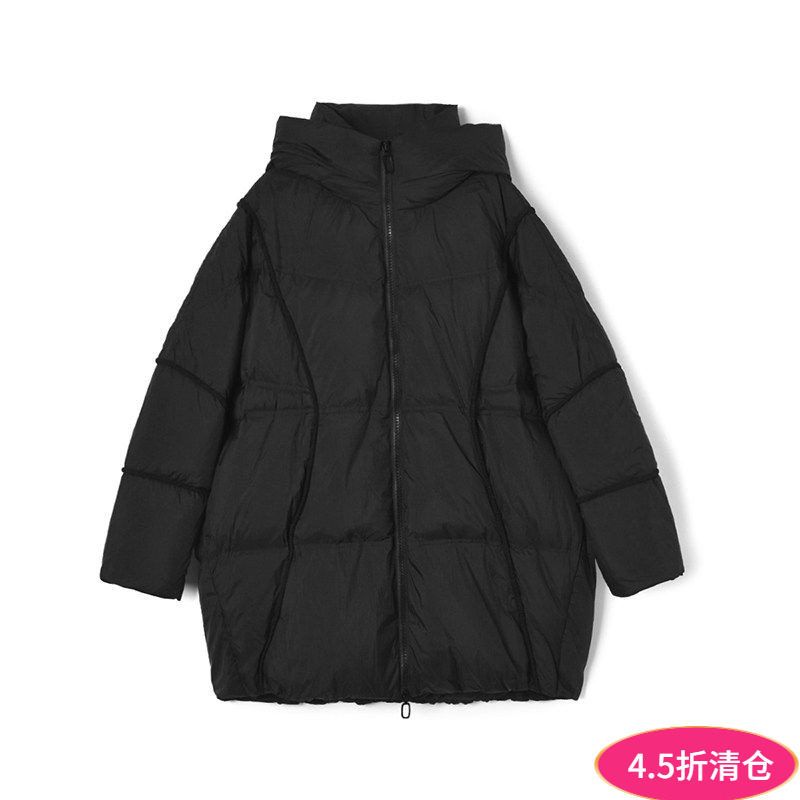 2025年冬Outlets正品 高端YR系列白鸭绒连帽宽松阔版纯色羽绒服女