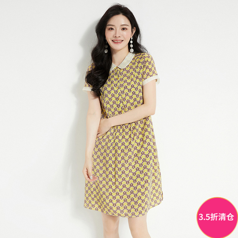 2025年夏装Outlets专柜 高端LH系列拼色娃娃领甜美减龄宽松连衣裙