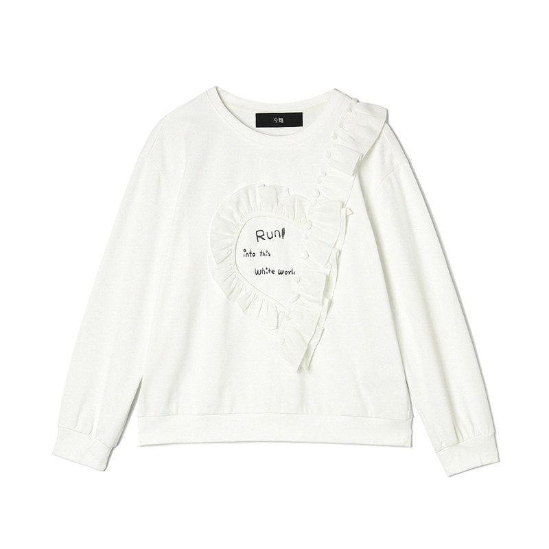 2026年春装Outlets专柜 高端YA系列拼接木耳边微弹修身套头卫衣女