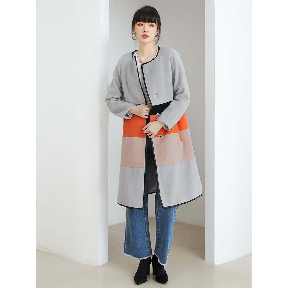 格纹中长款毛呢外套大衣女