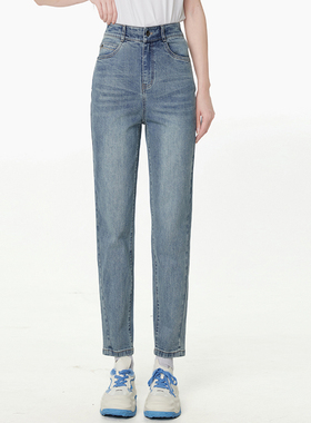 奥特莱斯品牌折扣 LD秋装新款 复古烟管长裤微弹修身裤子牛仔裤女