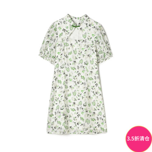 含天丝复古碎花连衣裙