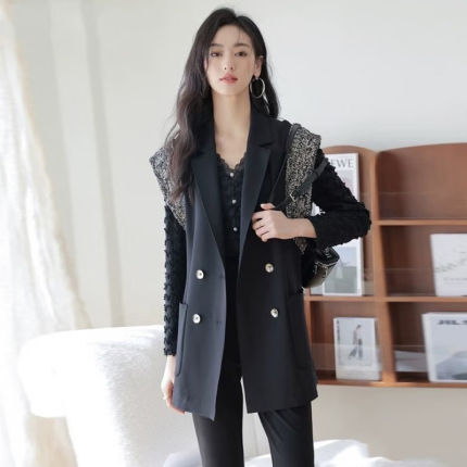 奥莱专柜品牌撤柜正品 RB秋装新款 时尚拼接通勤中长款上衣马夹女