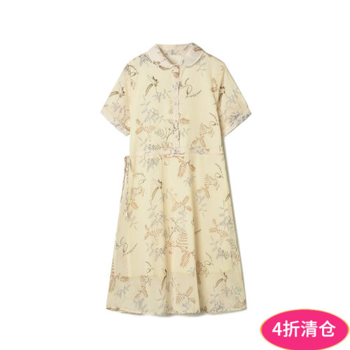 侧边系带可开扣印花连衣裙