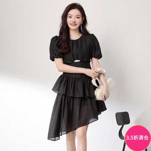 斜边设计短袖连衣裙女