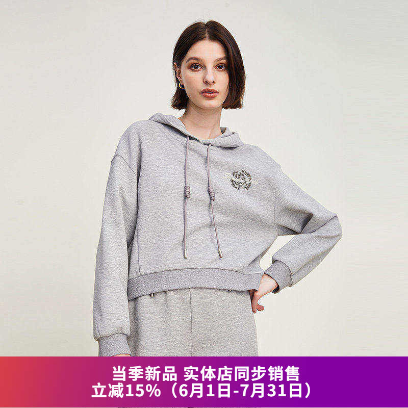 刺绣抽绳宽松连帽卫衣