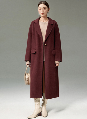 奥莱专柜品牌撤柜正品 HZ冬装2025新款 加长款含澳毛双面尼大衣女