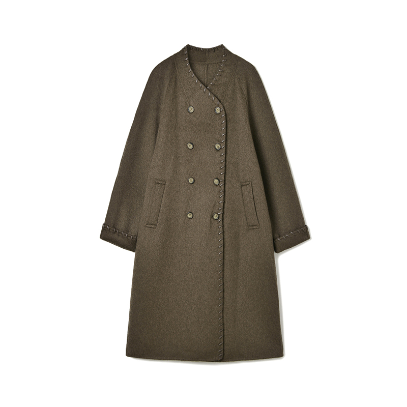 含绵羊毛加长款双面尼大衣