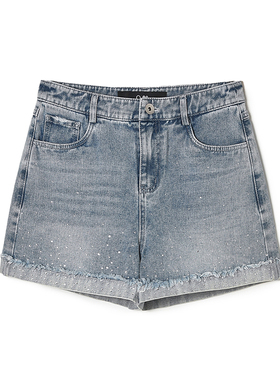 Outlets专柜撤柜正品 LD夏装新款复古做旧短裤子贴钻设计牛仔裤女