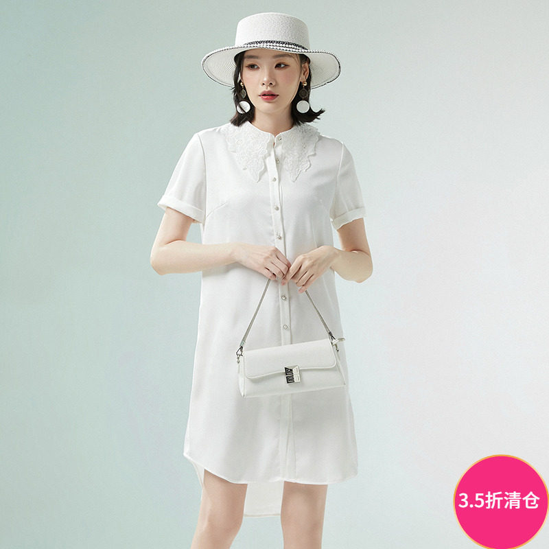 奥莱专柜撤柜正品 南油N系列夏装新款 单排扣休闲直筒中裙连衣裙