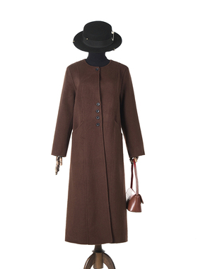 奥莱专柜品牌撤柜正品 HZ冬装新款 气质加长款含羊毛双面尼大衣女