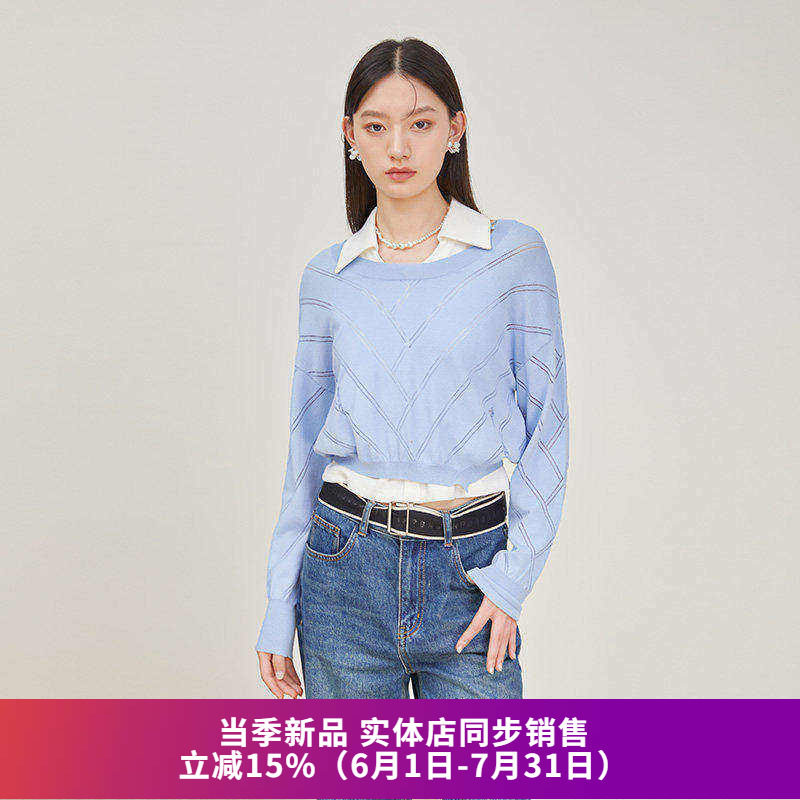 轻薄微透圆领套头针织衫