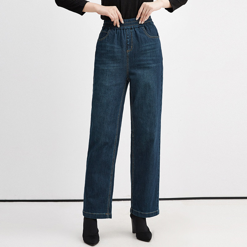 2025年冬Outlets正品 高端AE系列松紧腰加厚牛仔长裤微弹羽绒裤女