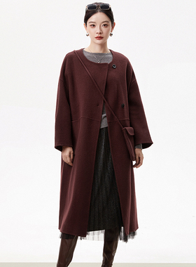 2025年冬装Outlets专柜 HZ系列加长款含澳毛双面尼毛呢外套大衣女