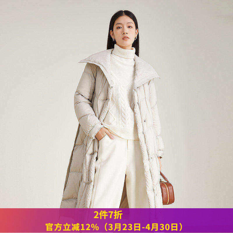 Outlets品牌折扣 索玛SOMSOM冬装保暖长款加厚鸭绒大翻领羽绒服女