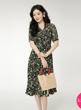 Outlets专柜撤柜正品 ZW夏装2025新款素雅通勤中长裙五分袖连衣裙