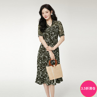 素雅通勤中长裙五分袖 2025新款 连衣裙 ZW夏装 Outlets专柜撤柜正品