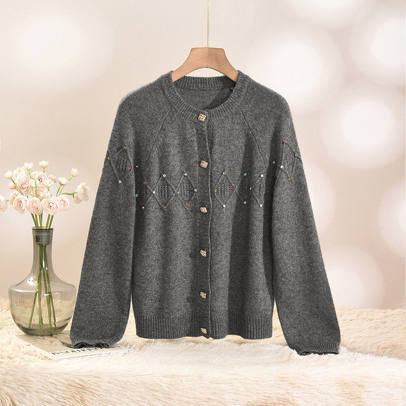 Outlets专柜撤柜正品 HZ冬装2025新款装饰水钻复古开衫羊毛毛衣女,女装/女士精品,毛衣,淘宝优惠券,粉丝福利购,淘宝优惠卷