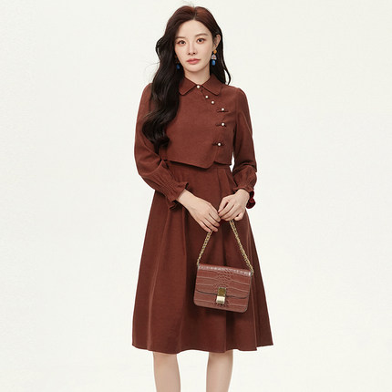 Outlets专柜撤柜正品 ZK秋装2025新款职场通勤中长裙可开扣连衣裙