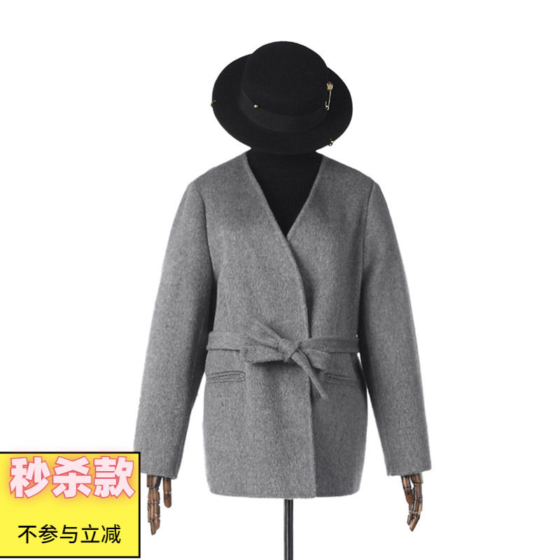 2025年冬Outlets正品 高端HZ系列含澳毛开衫双面尼毛呢外套大衣女