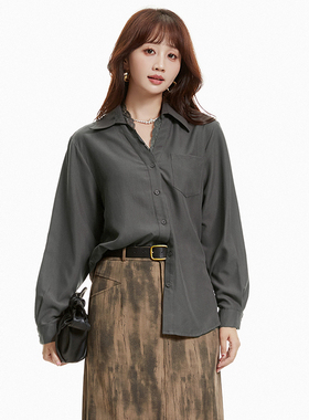 2025年秋装Outlets专柜 AM系列蕾丝拼接翻领上衣单排扣长袖衬衫女